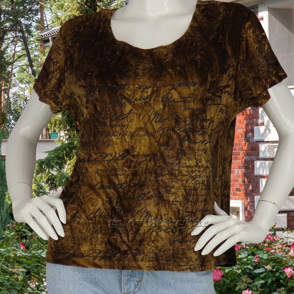 Vintage Scroll Y2K Velour Velvet Top Blouse Shirt XL